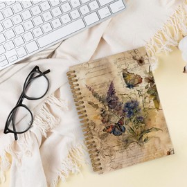 QLMX Butterfly Journal, Butterfly Notebook, Vintage Butterfly Spiral Notebook, Butterfly Notebooks for School, Butterfly Gifts for Women, Butterfly Floral Spring Office Supplies Gifts, 5.5x8.3 Inch