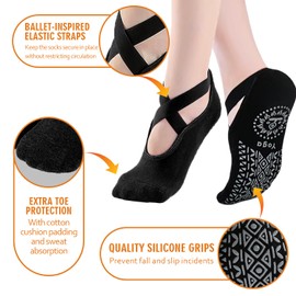 Cushion Pad 4 Pairs Yoga Socks|Pilates Socks|Non Slip Grip Socks|Fitness Sport Sock Grippy Socks Reformer Pilates Socks for Women Pilates Ballet Barre Socks Barefoot Workout Socks H HOME-MART
