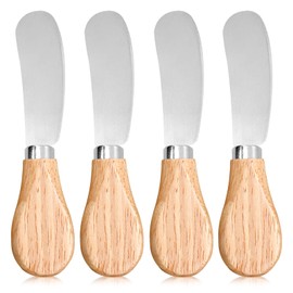 4 Pcs Cheese Spreader Knives Butter Knife with Wooden Handle Stainless Steel Cheese Butter Knife for Cheese Cold Butter Jam Pastry and Other Kitchen Accessories 4.84 Inch