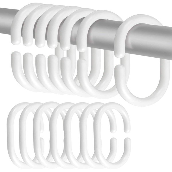 12 White Shower Curtain Hooks Rings Plastic Rings For Rail pole Hang Shower Curtain - Citystores
