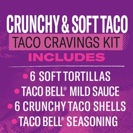 Taco Bell Crunchy & Soft Taco Cravings Kit with 6 Soft Tortillas, 6 Crunchy Taco Shells, Taco Bell Mild Sauce & Seasoning, 12.77 oz Box