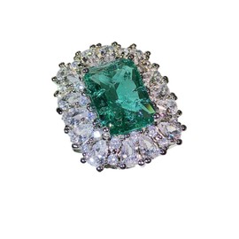 Viyuroyk 925 sterling silver all diamond square emerald CZ diamond eternal marriage Cubic Zirconia Rings Diamond Rings for Women Jewelry Findings Earring Backs Findings (US Code 6)