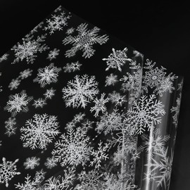 Christmas Wrapping Paper - ADQUATOR 5m×80cm White Snowflake Hamper Wrapping Cellophane Paper,Clear Gift Wrap for Christmas and Xmas Present Gift Party Packaging(Folded in Half)