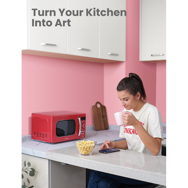 COMFEE' Retro Small Microwave Oven With Compact Size, 9 Preset