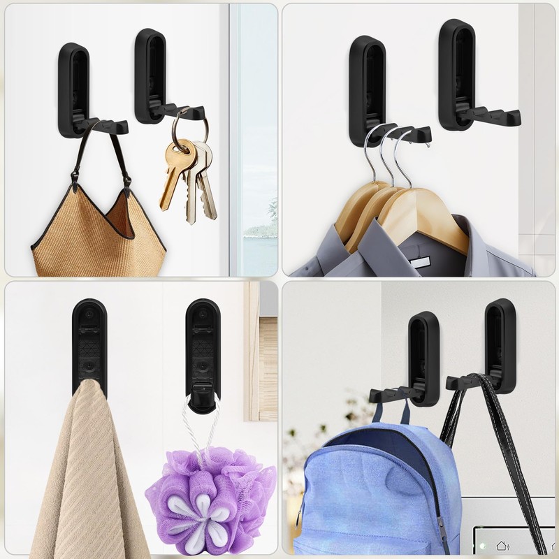Vidroxin Black Folding Wall Hooks – 2PCS Heavy Duty Foldable
