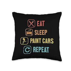 Detailing Car Spray Paint Kit Can Service Gifts Eat Sleep Paint Repeat Spray Automotive Car Painter Throw Pillow, 16x16, Multicolor