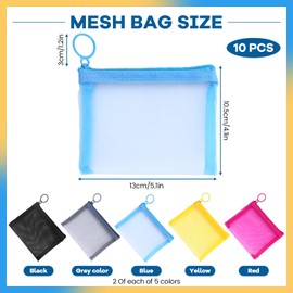 10 Pack Mini Zipper Mesh Bags Mini Zipper Pouch Small Mesh Bags with Zipper Mini Coin Pouch for Purse Lipstick Keys Bank Cards Makeup Cosmetics (5 Colors)