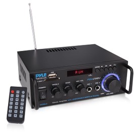 Pyle 200W Stereo Power Amplifier with Bluetooth - Dual Channel Audio Receiver - LED Display - RCA - USB - SD - MIC IN - FM Radio - AUX Input - Perfect for Home & Computer Audio - PDA29BU.5