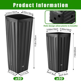 Nuenen 100 Pcs Tall Tree Pot Plastic Deep Plant Nursery Pots Black Seedling Treepots Flower Plant Container with Drainage Holes for Indoor Outdoor Gardening (7.9" H + 11.8" H)