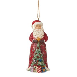 Enesco Jim Shore Heartwood Creek Santa Standing with Christmas Tree Hanging Ornament, 4.53 Inch, Multicolor