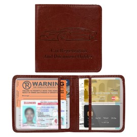 Ohleats Car Registration Insurance Holder, Leather Glove Box License Wallet Case with Magnetic Shut, Automotive Paperwork Document Organizer Card Holder for Women, Car Accessories (Brown, Small)