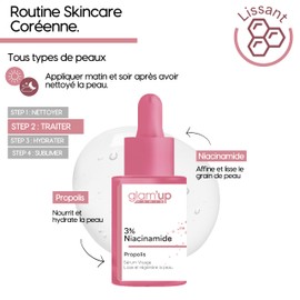 Glam Up Paris – glättendes Gesichtsserum – 3% Niacinamid – Propolis – glattere und strahlende Haut – K-Beauty – Damen & Herren – 30 ml