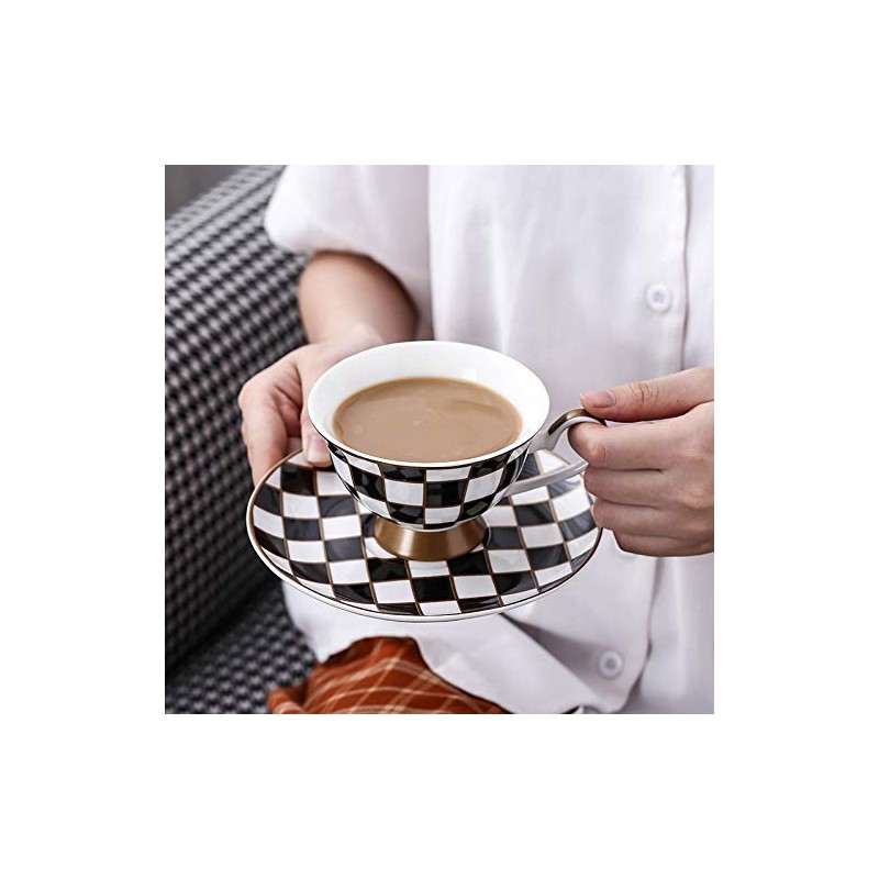 Porlien Checker Pattern 17-Piece Tea Set for 6 with Teapot,