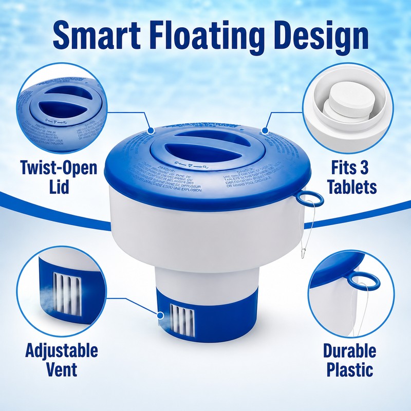 Floating Pool Chlorine Tablet Dispenser for Water Care – Adjustable