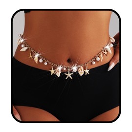 Obmyec Shell Waist Chains for Women Gold Starfish Belly Chain Jewelry Boho Layered Body Chain for Waist Adjustable Bikini Waist Jewelry Accessories (Conch), one size, alloy, No Gemstone