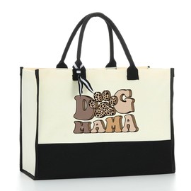 Dog Mom Gifts Canvas Tote Bag Birthday Gifts for Dog Lovers Women Friends Girlfriend Large Waterproof Collapsible Beach Bag Handbag Shoulder Bag for Travel Camping Reusable Shopping Tote Grocery Bag