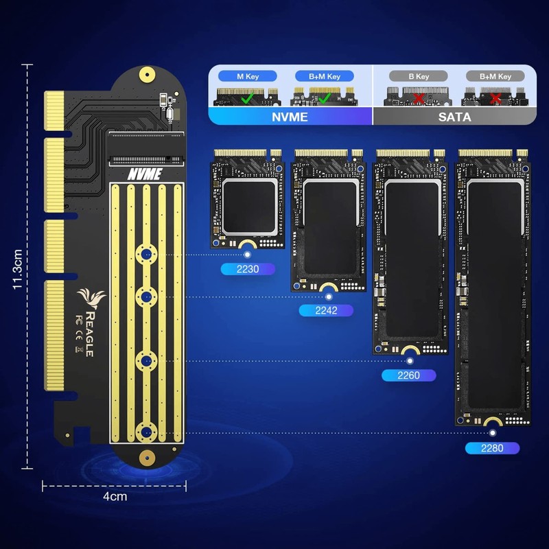M.2 SSD Adapter PCIe x16 x8 x4 with Heatsink and