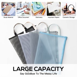 Mesh Zipper Pouch, Lightweight Nylon File Folders, A4 Document Organizer Clearly Visible Mesh Zip Bag, Suitable for School Office Travel Supplies (Single-Layer Mesh)