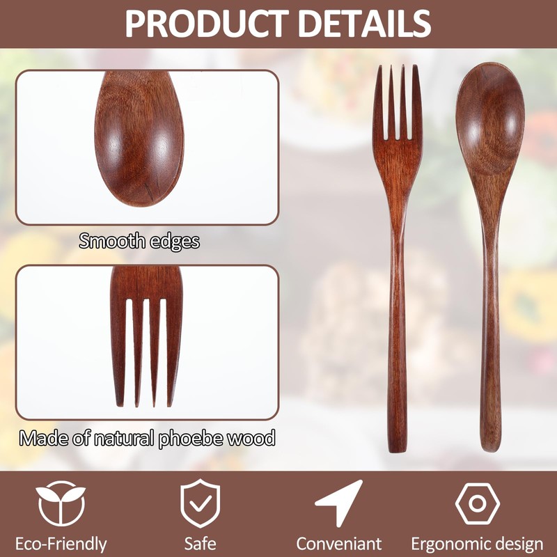 cobee Wooden Spoon and Fork for Eating,8Pcs Wood Dinner Utensil