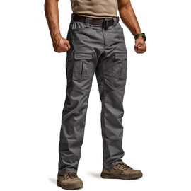 CQR Men's Flex Ripstop Tactical Pants, Water Resistant Stretch Cargo Pants, Lightweight EDC Hiking Work Pants, Breacher Charcoal, 32W/32L