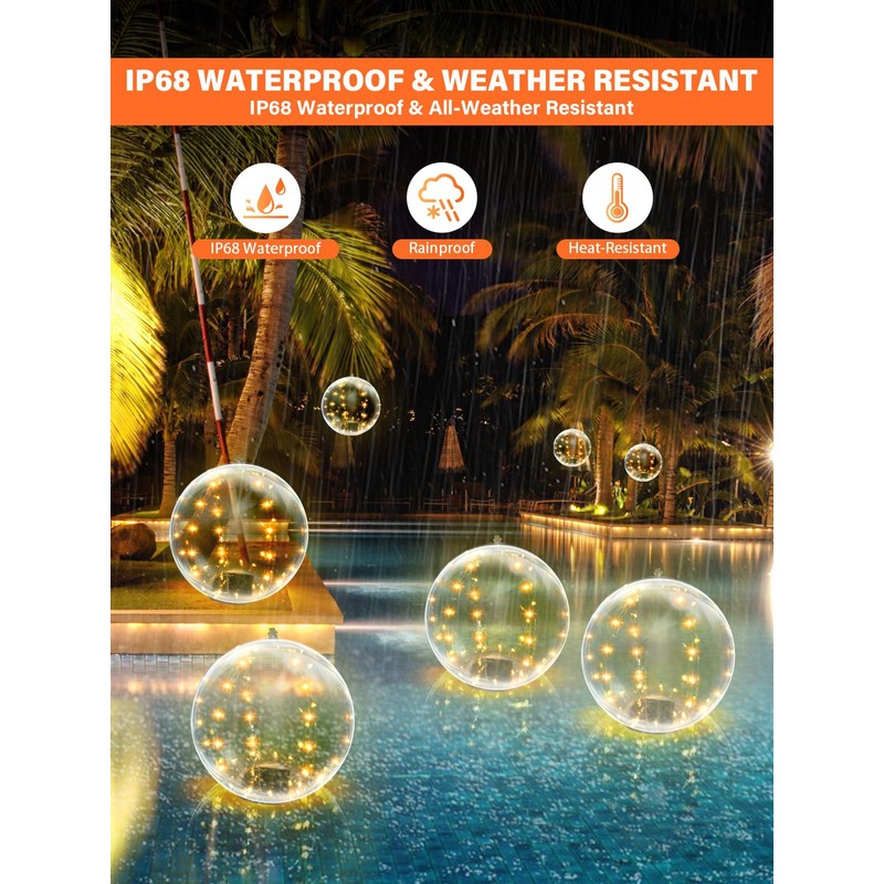 14 Inch Inflatable Solar Floating Pool Lights IP68 Waterproof Auto