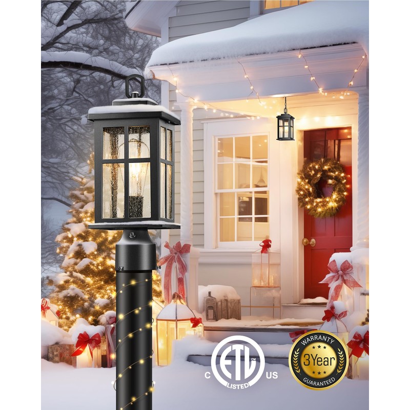 VIANIS Hardwired Dusk to Dawn Outdoor Post Light, Black Outdoor
