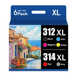312XL 314XL High Yield Ink Cartridge Replacement for 312XL 314XL Ink Cartridge with Expression Photo XP-8500 XP-8600 XP-15000 Printer (6-Pack, 1 Black,1 Cyan,1 Magenta,1 Yellow,1 Red,1 Gray)