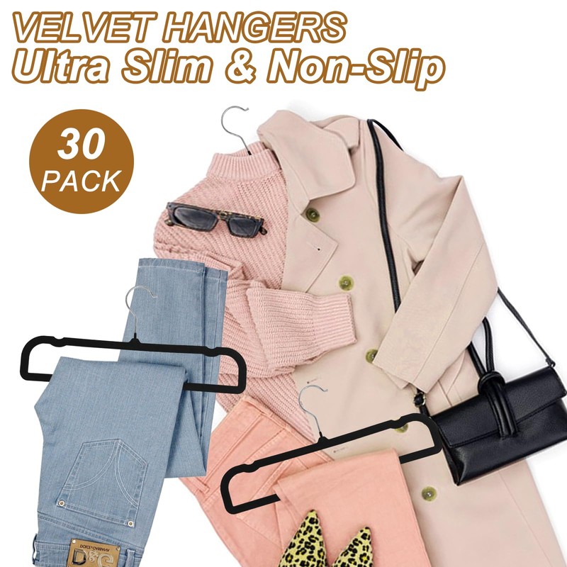 Velvet Pants Hangers Non Slip, 30 Pack Velvet Hangers for