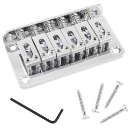 HARSKIYER Silver Adjustable 6 String Guitar Bridge, Metal Fixed Top Load Guitar Tailpiece Guitar Fixed Bridge Hardtail Saddle Bridge Guitar Parts for 6 String Guitar