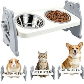 Comedero Elevado para Perros y Gatos Regulable en Altura en 3 Niveles Plato Perro Platos para Perro Alimentación Lenta con 2 Cuencos Acero Inoxidable