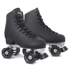 Nattork Roller Skates for Women and Girls, PU Leather High-top Quad Skates for Beginner, Indoor Outdoor Double-Row Skates for Adults - Black