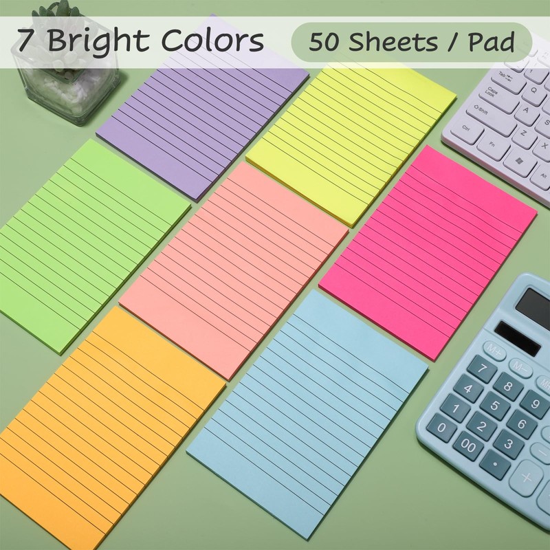 7 pcs Lined Stick Notes, 4X6 in Large Self-Stick Pads
