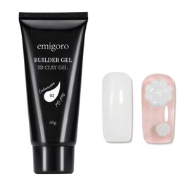 emigoro Length Gel Nail Polygel, Clay Gel, 2.1 oz (60 g), Fixed Parts, 3D Parts, 3D Parts, Viscosity Nails, UV/LED Light Compatible, For Beginners (Milky White)