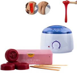 APIGREEN - CALENTADOR DE CERA ELECTRICO CON 500 GRS DE CERA ESPAÑOLA MEGAKIT, CERA DEPILATORIA BIKINI, ROSTRO,PIERNAS, PIEL SENSIBLE Y VELLO GRUESO KIT DEPILACIÓN, + 3 APLICADORES