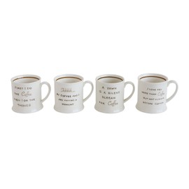 Creative Co-op 4 Piece Set of White Coffee Mugs with Funny Sayings