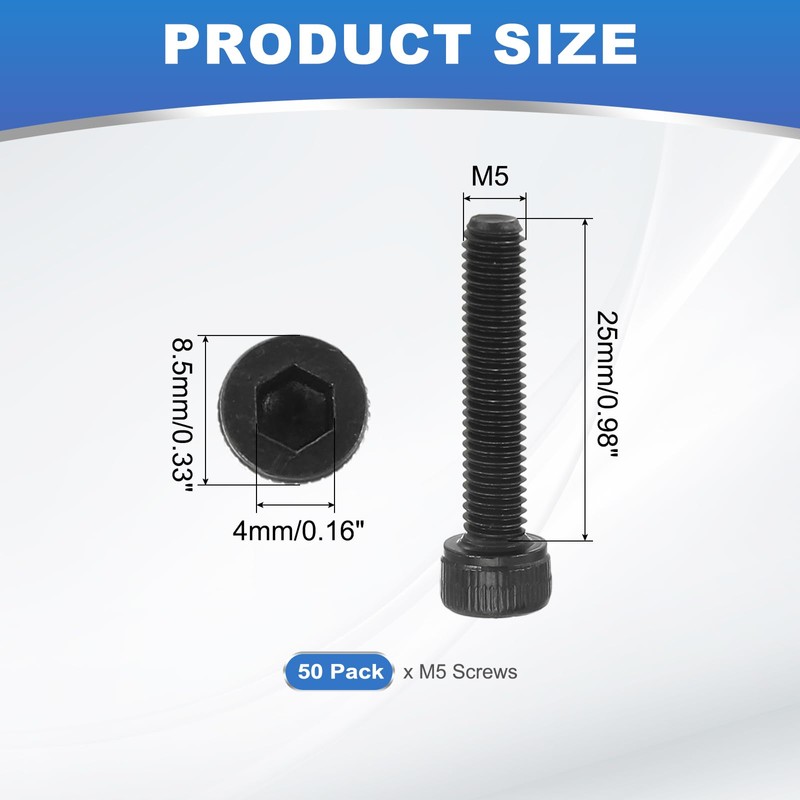 PATIKIL M5 x 25mm Hex Socket Head Screws Cap Bolt,
