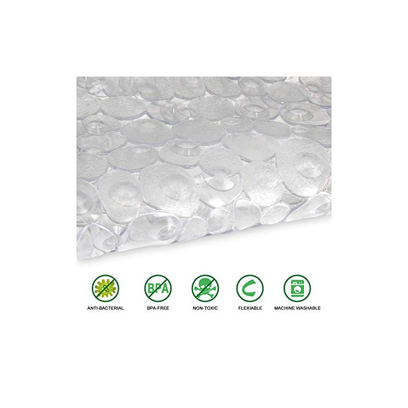 WELTRXE Non-Slip Pebbles Bath Mat with Suction Cups