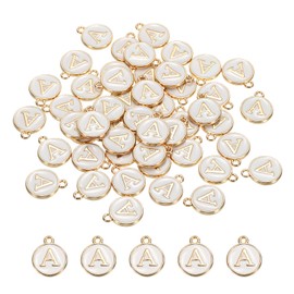 sourcing map Alphabet a Letter Charm Double Sided Enamel Initial Alphabet Pendant White, for Necklace Bracelet Earring Jewelry Making, Pack of 50