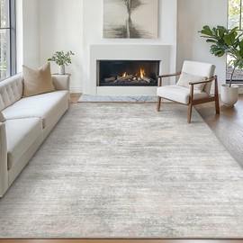 Bavni 8x10 Area Rugs, Abstract Modern Living Room Rugs, Large Machine Washable Rug Non-Slip, Soft Pet Friendly Rugs for Bedroom, Playroom, Dining Room, White/Grey
