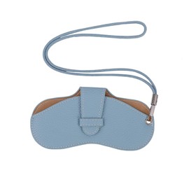 CARRY ALL BEFORE ONE Eyeglass Case, Neck Strap, Thin, Slim, Soft, Stylish, Women's, Men's, PU Leather, Lightweight, Compact, Storage, Portable, Strap Hole, blue (light)