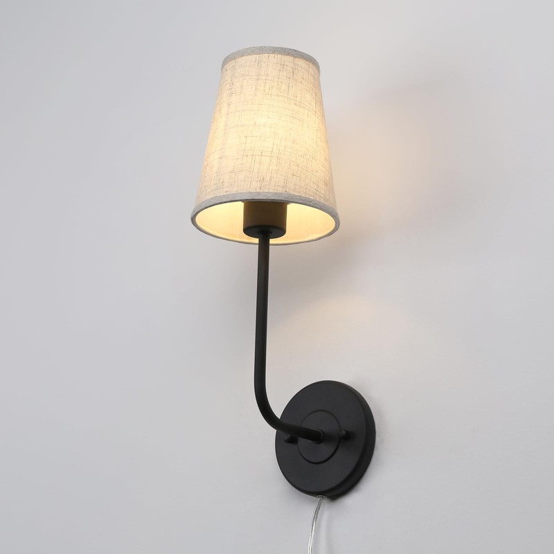 Pathson Plug in Fabric Wall Sconce Linen Cloth Shade, 1-Light
