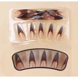 BABALAL Stiletto Press on Nails Long Fake Nails French Tip Brown Ombre Glue on Nails Chrome Acrylic Nails Almond Full Cover Gel Artificial Stick on False Nails