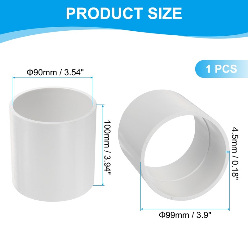 PATIKIL 3-1/2" PVC Pipe Fitting Coupling Adapter, Straight Pipe Slip