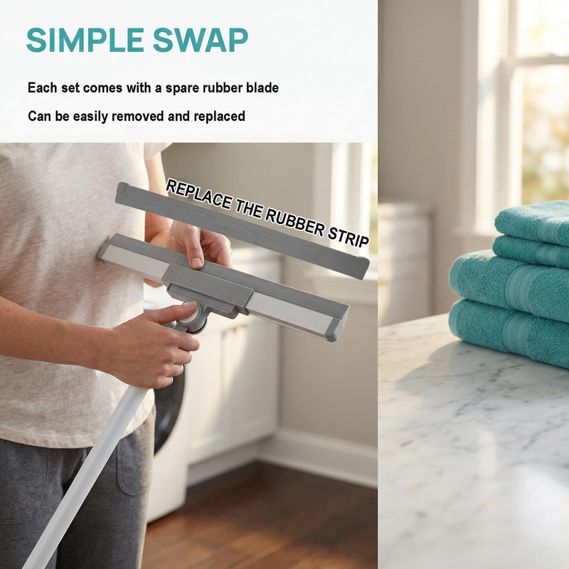 Xifando Floor Squeegee Broom - 52" Long Handle Rubber Scrubber