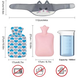 Hot Water Bottle,Hot Water Bottle Rubber Hot Water Bag with Soft Waist Cover for Neck and Shoulder, Back, Legs,Waist Warm (Cat)