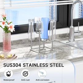 XILIMEN Water Bottle Drying Rack Reusable Bottle Rack Dryer Kitchen Stand Holder Non Slip Countertop Baby Bottle Drying Rack Water Cup Drying Rack for Plastic Bags, Bottles and Cups Silver