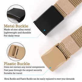 Nylon Belt, 2 Pack Men Military Tactical Breathable Belt, fast through the airport security, Metal Buckle+Plastic Buckle, Skater Belt 51.18in(130cm)