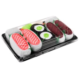 SUSHI SOCKS BOX - 3 pairs Tuna and Salmon Nigiri Cucumber Maki - Funny GIFT! Original Pattern, COTTON RICH Socks SIZE UK 7-11 EU 41-46|High Quality, Oeko-Tex Certificate, Made in Europe