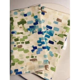 Set of 2 Abstract Print Napkins - Custom Made in Your Size - Paint Strokes in 100% Cotton Duck Canvas Fabric - Beige with Blues and Greens - Hemmed - Homemade in Texas (17, Standard)
