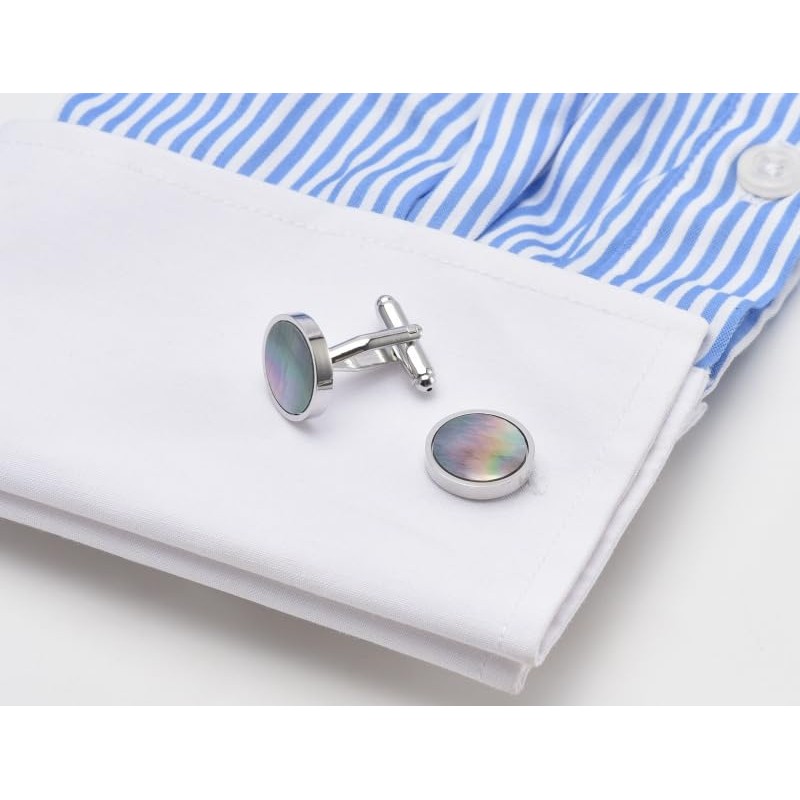Rockyu Men's Gold Button Shirt Cuffs, Abalone Shell, Deep Sea,